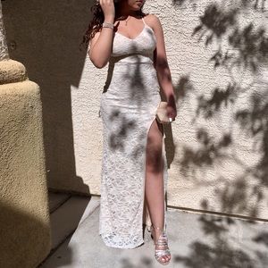 B Darlin Cream & Laced Prom Dress